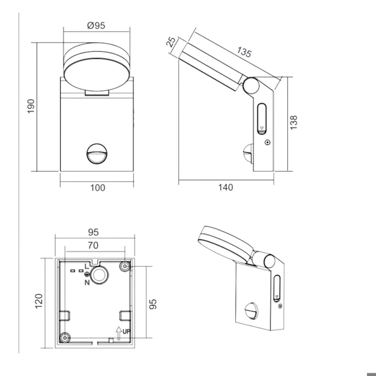 Applique antracite da esterno sensore movimento led 7w 2300k 3000k 4000k