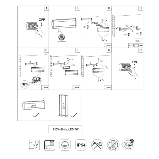 Applique da esterno led 7w tricolor rettangolare antracite ip54