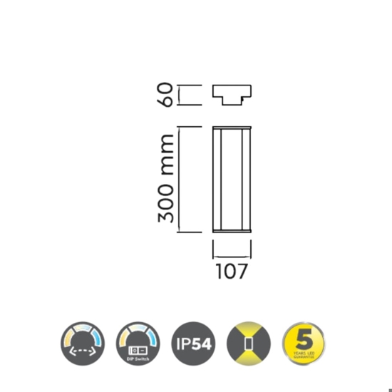 Applique da esterno led 7w tricolor rettangolare antracite ip54