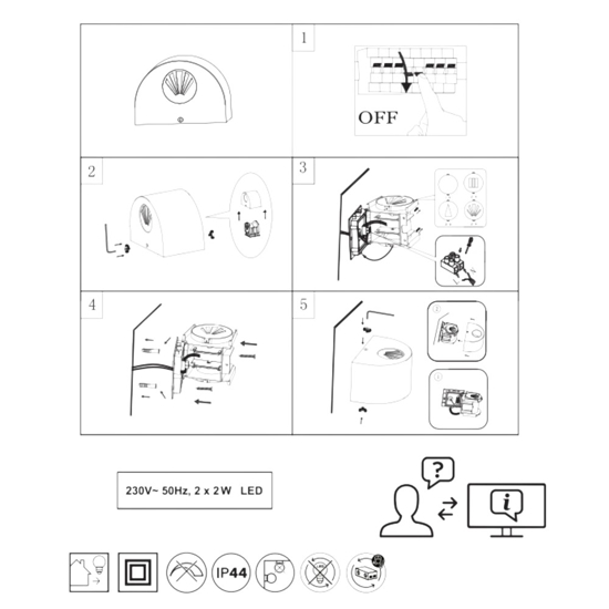 Applique da esterno nera 4w 3000k moderna fasci di luce regolabili