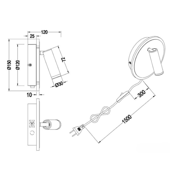 Applique da comodino camera da letto doppio led 3000k orientabile