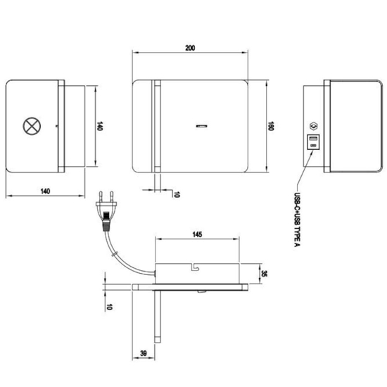 Applique per comodino camera da letto bianca con presa usb base ricarica