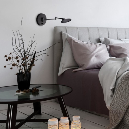 Applique camera da letto moderna orientabile led 3000k nero opaco