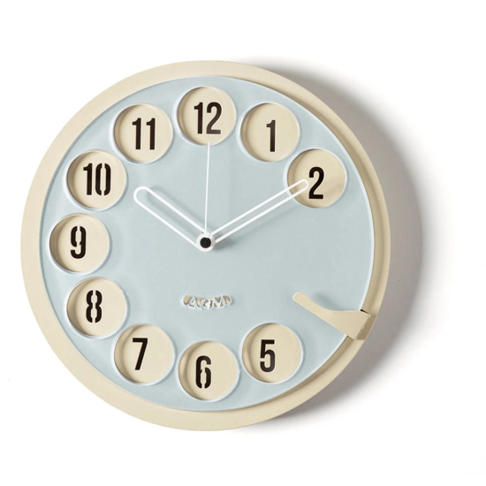 Orologio moderno da parete rotondo crema e cenere design telefono