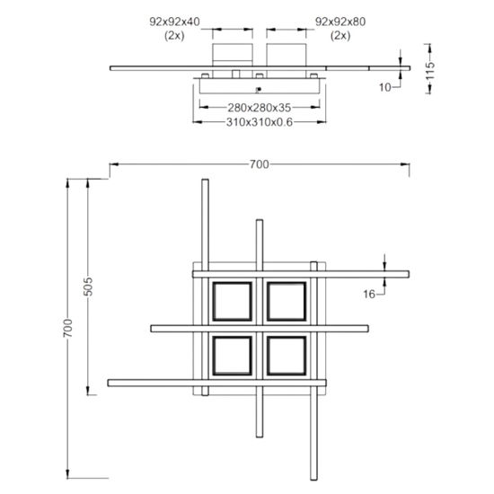 Plafoniera quadrata moderna led 35w da 2700k a 6500k