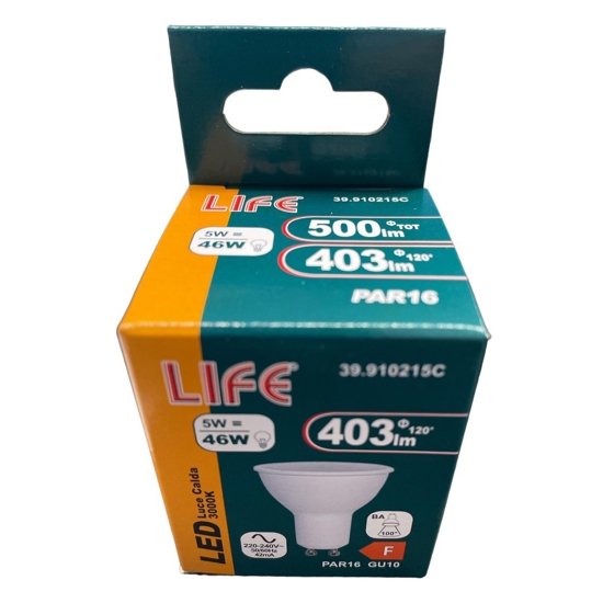 Life lampadina led gu10 5w 3000k 403lm ottica 120 39.910215c