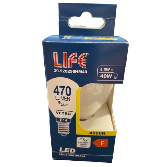 Life lampadina mini sfera e14 4,5w 4000k 470lm vetro bianco milky