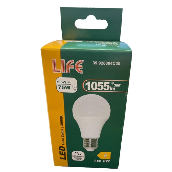 Life lampadina led e27 9,5w 3000k goccia 1055lm bianca ottica 280
