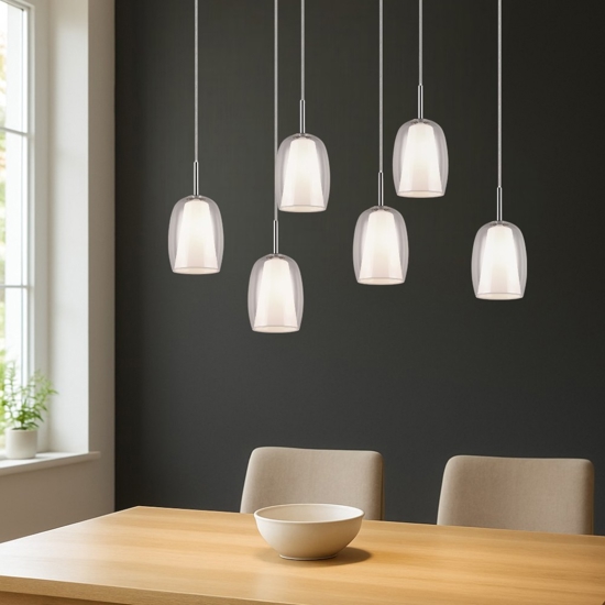 Lampadario da cucina 6 luci con paralumi in vetro