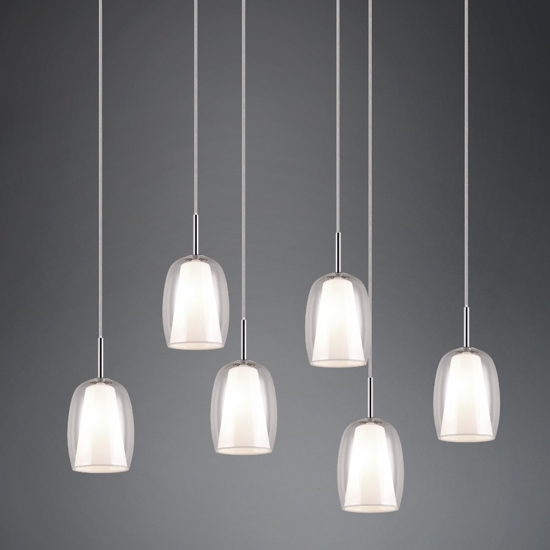 Lampadario da cucina 6 luci con paralumi in vetro