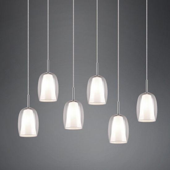 Lampadario da cucina 6 luci con paralumi in vetro
