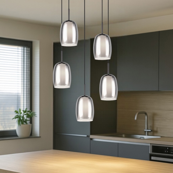 Lampadario per tavolo cucina in vetro 5 luci