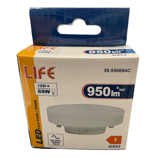 Life lampadina gx53 10w led 3000k 950lm ottica 120