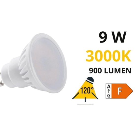 Lampadina ceramica gu10 9w led 3000k 900lm ottica 120 kanlux