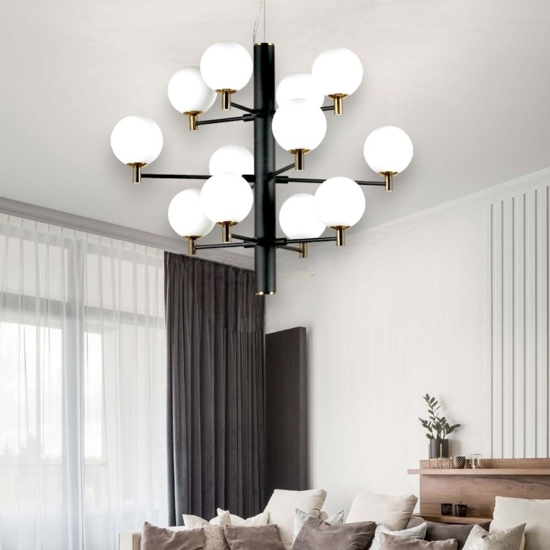 Copernico sp12 ideal lux lampadario moderno nero per soggiorno