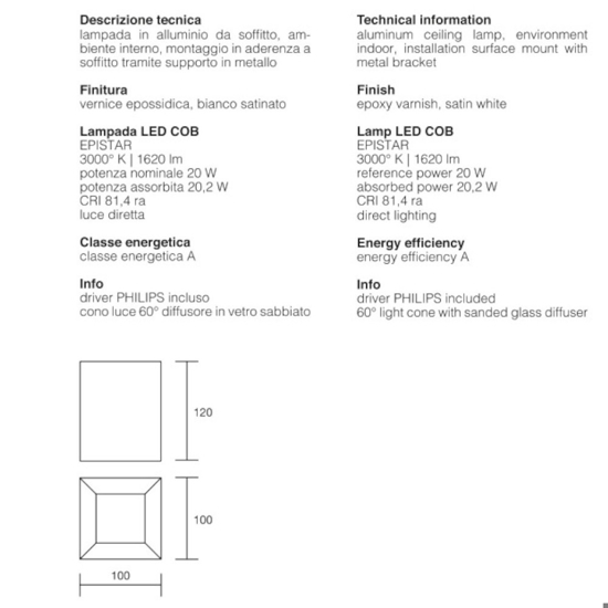 Isyluce faretto cubo led 20w 3000k bianco da soffitto