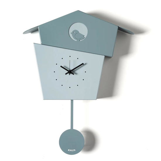 Orologio a pendolo da parete moderno uccellino verde e cenere