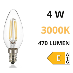 Lampadina e14 led 4w 3000k 470lm oliva trasparente filamento ideal lux