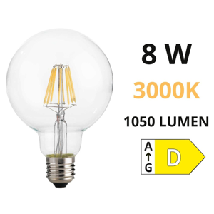 Lampadina led e27 8w 3000k 1050lm globo trasparente filamento ideal lux
