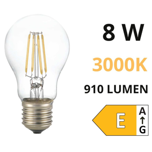 Lampadina e27 led 8w 3000k 910lm filamento goccia trasparente ideal lux