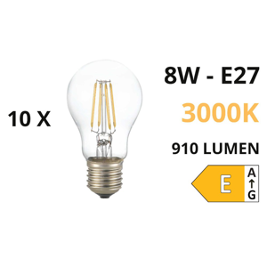 Confezione n10 lampadine e27 led 8w 3000k 910lm goccia trasparente ideal lux