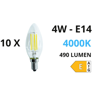 Confezione n10 lampadine e14 led 4w 4000k 490lm oliva trasparente ideal lux
