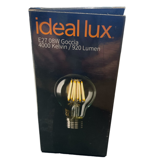 Lampadina e27 led 8w 4000k 980lm filamento goccia trasparente ideal lux