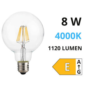 Lampadina led e27 8w 4000k 1120lm globo trasparente ideal lux