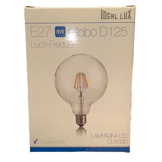 Lampadina led e27 8w 4000k 1120lm globo trasparente ideal lux