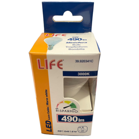 Life lampadina led e14 6w 3000k 490lm minisfera ottica 270