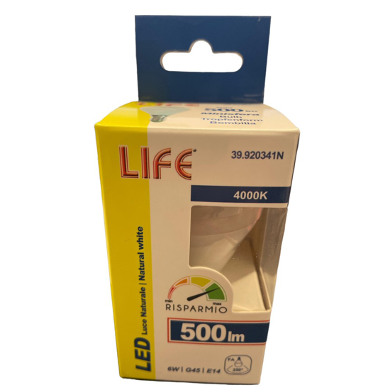 Life lampadina led e14 6w 4000k 500lm minisfera bianca ottica 270