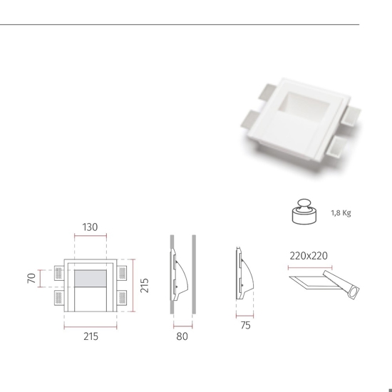 Applique vela da incasso parete led 9w 3000k di gesso cristaly a scomparsa