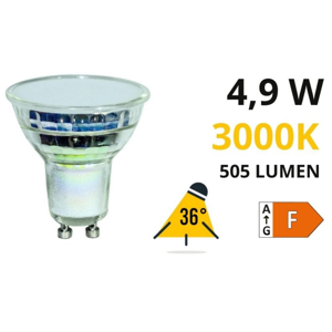 Life lampadina di vetro led gu10 4.9w 3000k ottica 36 505lm fp