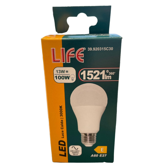 Life lampadina e27 13w 3000k 1521lm 290 goccia 39.920315c30