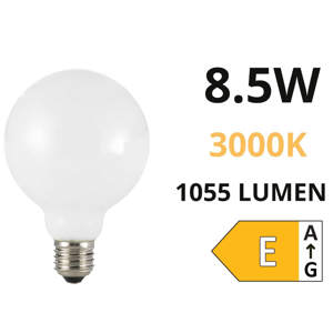 Life lampadina globo milky e27 8.5w 3000k 1055lm vetro bianco