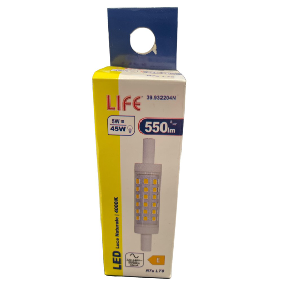 Lampadina life r7s led 5w 4000k 78mm 550lm ottica 360