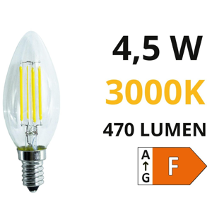 Life lampadina candela vetro led e14 470lm 4,5w 3000k filamento trasparente
