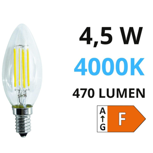 Life lampadina led oliva e14 4.5w 4000k 470lm vetro trasparente 39.920022n40