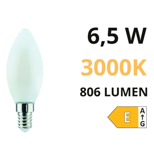Life lampadina e14 candela led 6,5w 3000k 806lm vetro bianco milky
