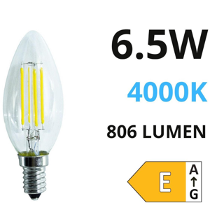 Lampadina e14 led 6,5w 4000k 806lm life candela vetro trasparente