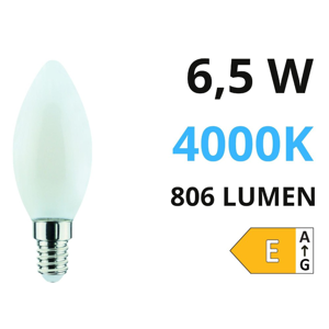 Life lampadina led e14 candela 6.5w 4000k 806lm vetro bianco milky
