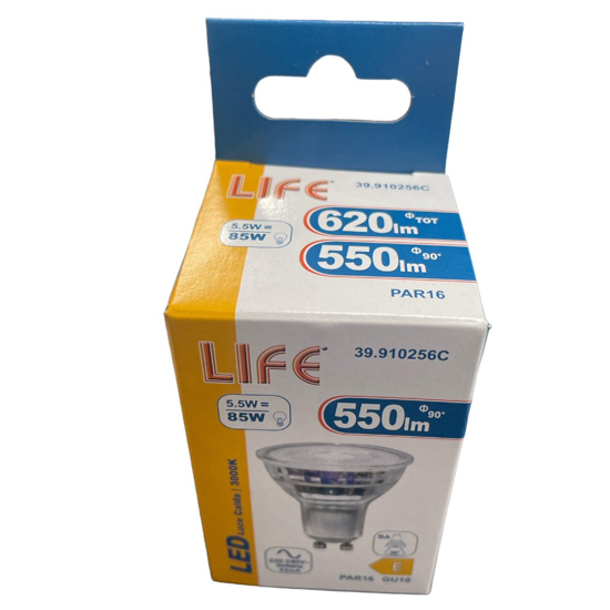 Life lampadina di vetro gu10 led 5,5w 3000k 550lm ottica 36