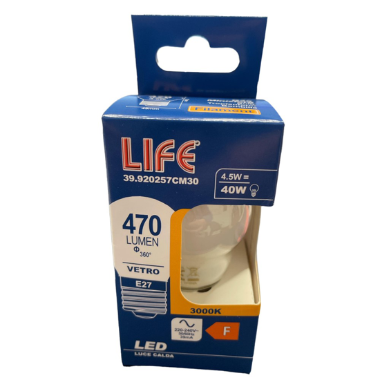 Life lampadina led minisfera e27 4,5w 3000k 470lm milky vetro bianco