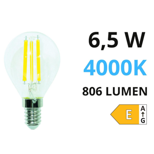 Life lampadina e14 led 6,5w 4000k 806lm sfera vetro trasparente