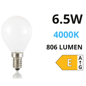 Lampadina e14 led 6,5w 4000k 806lm vetro bianco life mini sfera milky
