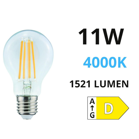 Life lampadina goccia e27 11w 4000k 1521lm vetro trasparente filamento