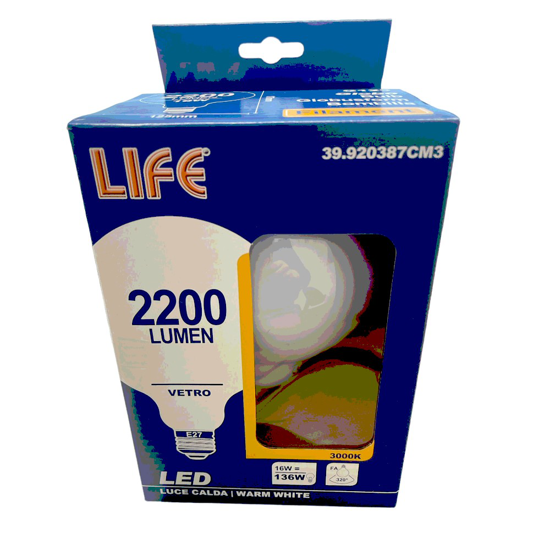 Lampadina life globo milky e27 16w 3000k 2200lm vetro bianco