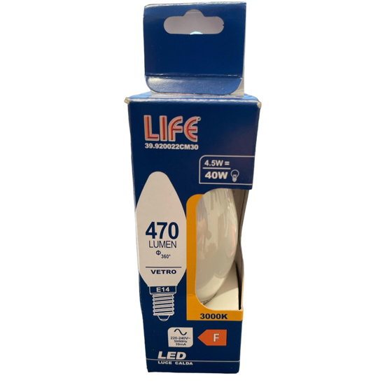 Life lampadina led e14 4,5w 3000k 470lm vetro milky