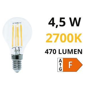 Lampadina minisfera led 4.5w e14 2700k 470lm vetro trasparente