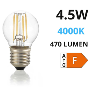Life lampadina led e27 4,5w 4000k 470lm goccia vetro trasparente